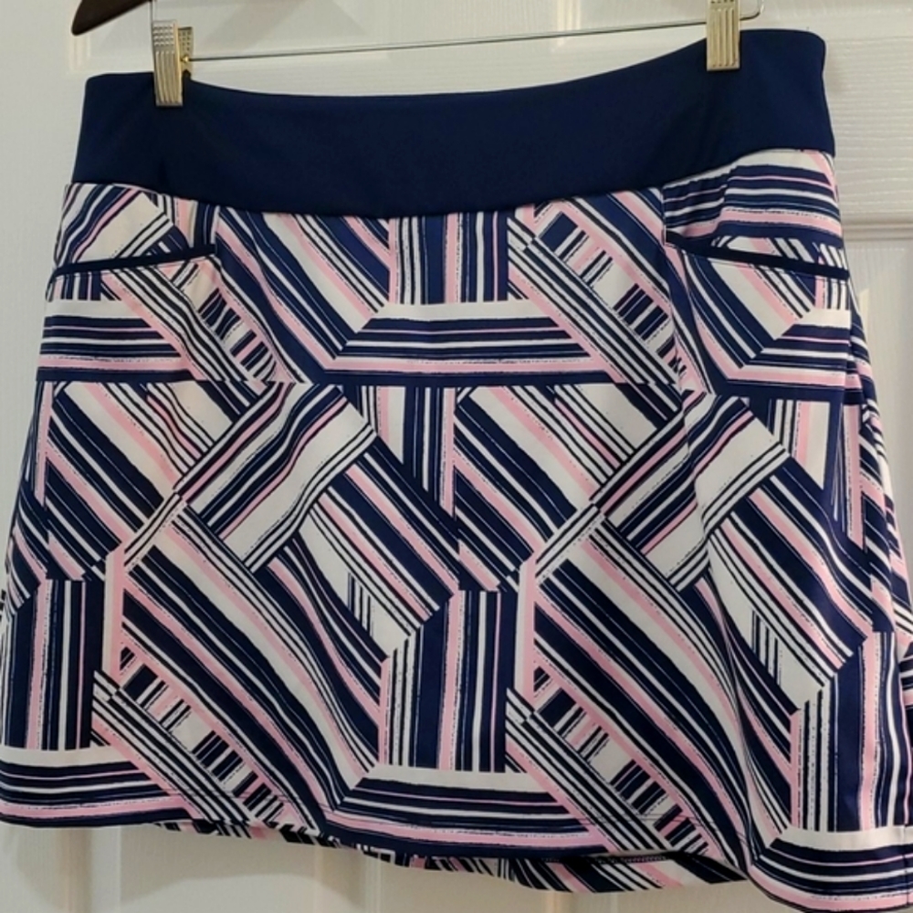ADIDAS ATHLETIC GEOMETRIC PINK/NAVY STRETCH SKORT SZ LARGE